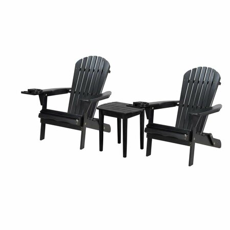 W UNLIMITED 35 x 32 x 28 in. 2 Foldable Adirondack Chair with End Table, Black SW2136BKSET3